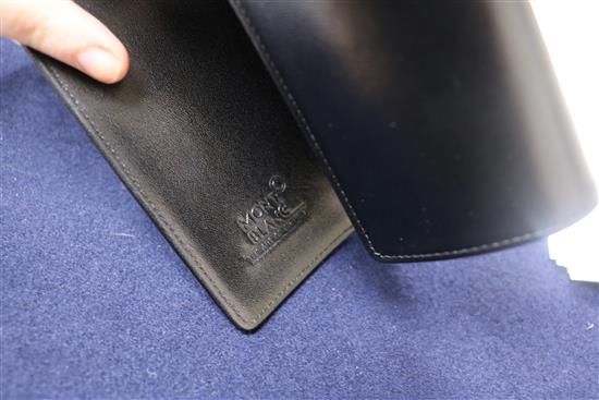 A Montblanc Meisterstuck black lacquered fountain pen, 14K gold nib, mint, in original leather pouch and box (1)